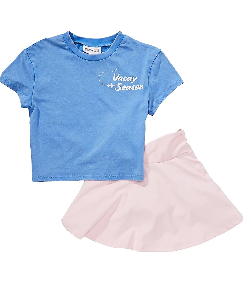 Rare Editions Big Girls Short Sleeve Travel Motif Graphic T-Shirt & Solid Skort Set