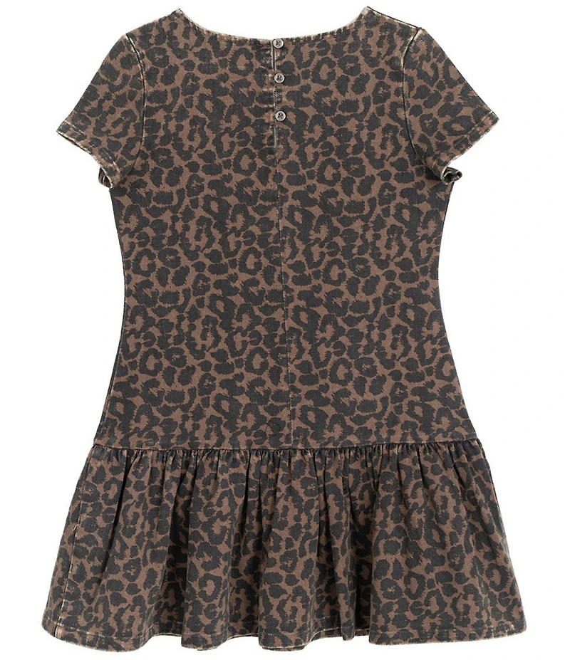 Rare Editions Big Girls Short-Sleeve Leopard-Printed Drop-Waist Shift Dress