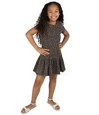 Rare Editions Big Girls Short-Sleeve Leopard-Printed Drop-Waist Shift Dress