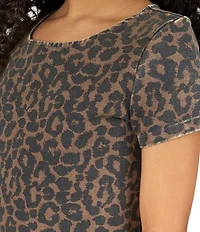Rare Editions Big Girls Short-Sleeve Leopard-Printed Drop-Waist Shift Dress