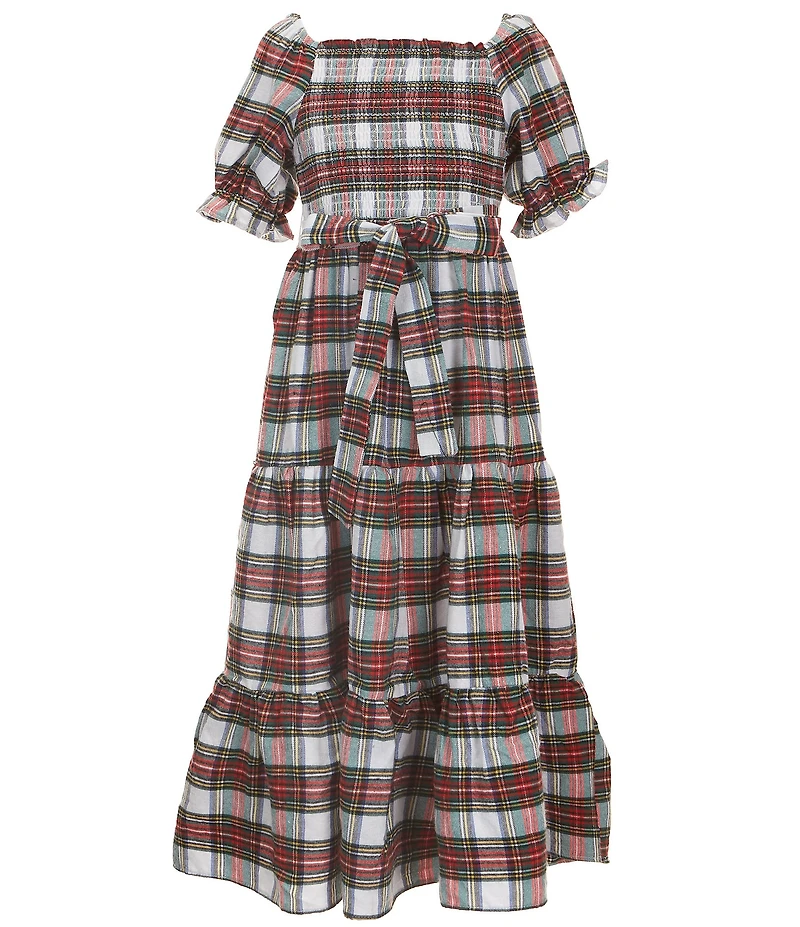 Rare Editions Big Girls Short Sleeve Plaid Long Dress