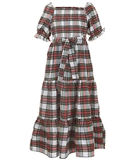 Rare Editions Big Girls Short Sleeve Plaid Long Dress