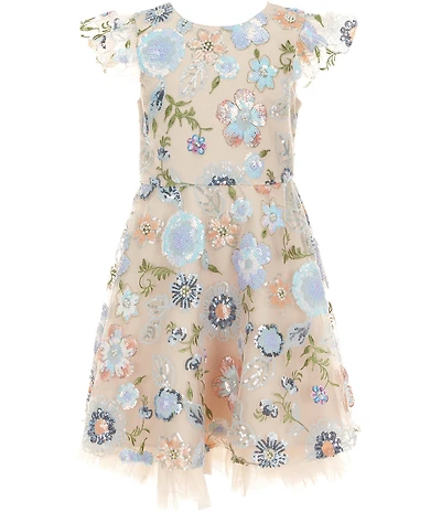 Rare Editions Big Girls Short-Sleeve Sequin-Embellished Floral-Embroidered Fit-And-Flare Dress