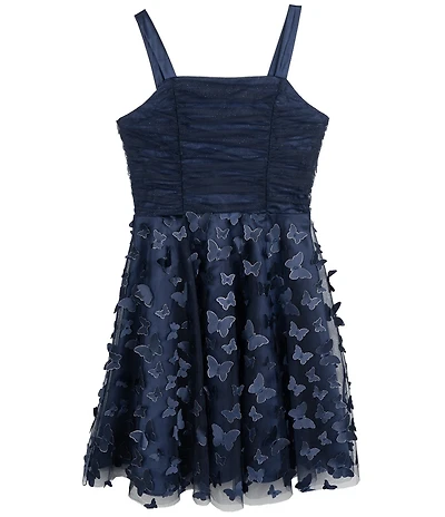 Rare Editions Big Girls Sleeveless 3D Butterfly-Appliqued Mesh-Overlay Skirted Fit-And-Flare Dress