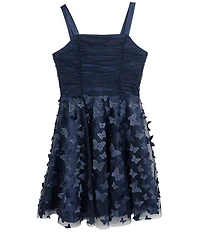 Rare Editions Big Girls Sleeveless 3D Butterfly-Appliqued Mesh-Overlay Skirted Fit-And-Flare Dress