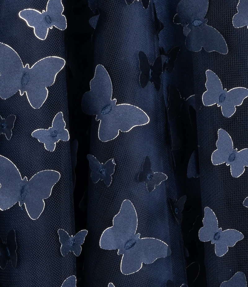 Rare Editions Big Girls Sleeveless 3D Butterfly-Appliqued Mesh-Overlay Skirted Fit-And-Flare Dress