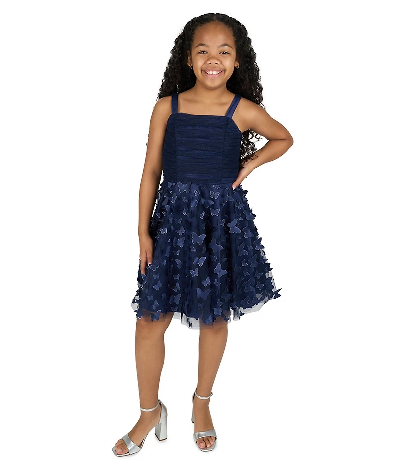 Rare Editions Big Girls Sleeveless 3D Butterfly-Appliqued Mesh-Overlay Skirted Fit-And-Flare Dress