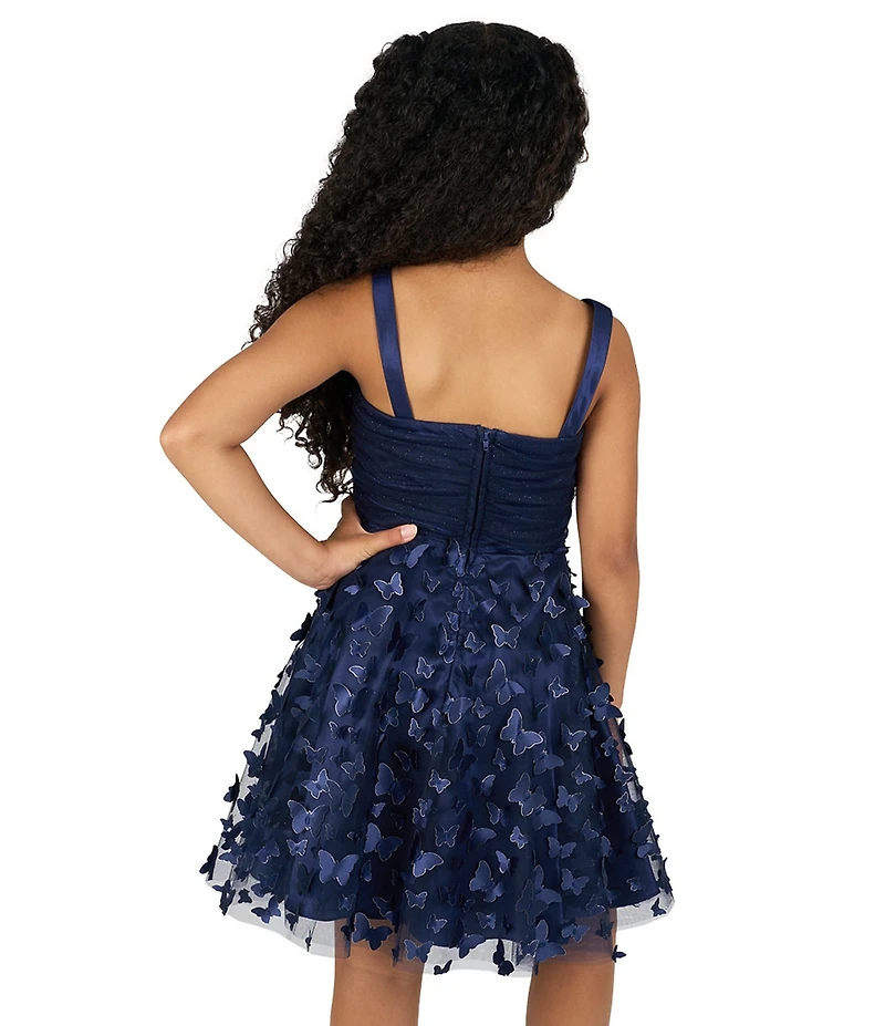 Rare Editions Big Girls Sleeveless 3D Butterfly-Appliqued Mesh-Overlay Skirted Fit-And-Flare Dress