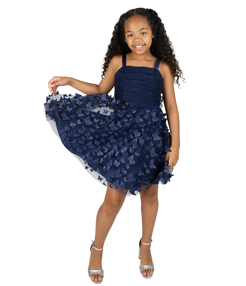 Rare Editions Big Girls Sleeveless 3D Butterfly-Appliqued Mesh-Overlay Skirted Fit-And-Flare Dress