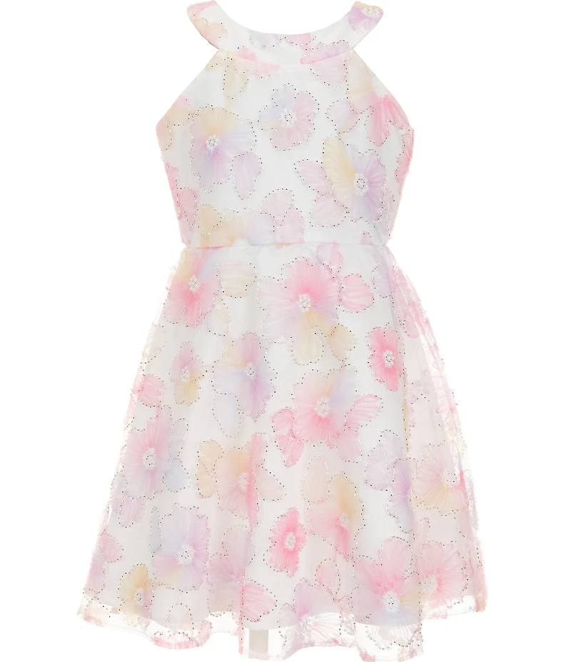 Rare Editions Big Girls Sleeveless Beaded Soutache-Floral-Embroidered A-Line Dress