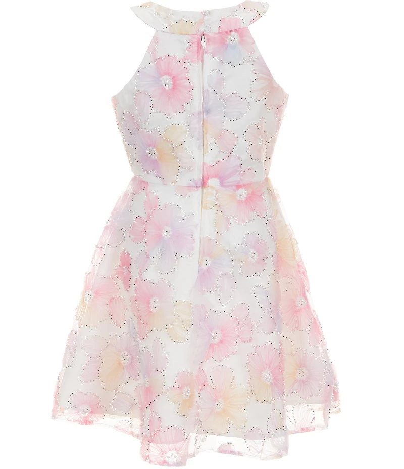 Rare Editions Big Girls Sleeveless Beaded Soutache-Floral-Embroidered A-Line Dress