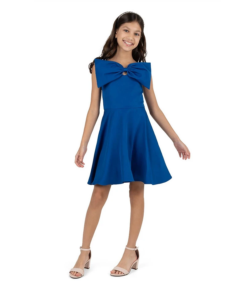 Rare Editions Big Girls Sleeveless Bow-Accented Fit-And-Flare Dress