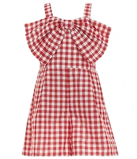 Rare Editions Big Girls Sleeveless Bow Accented Gingham Romper