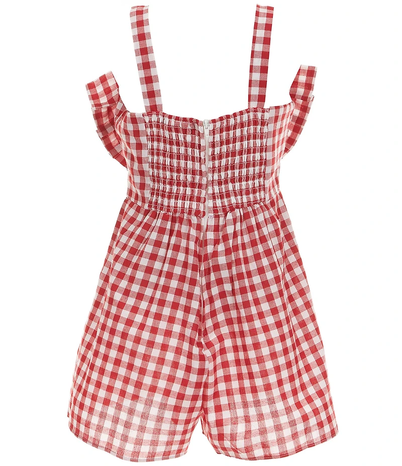 Rare Editions Big Girls Sleeveless Bow Accented Gingham Romper