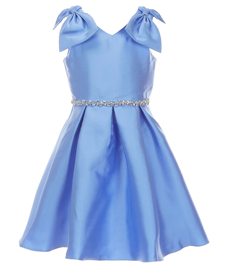Rare Editions Big Girls Sleeveless Bow Accented Shoulder Fit and Flare Mikado Dress