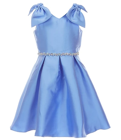 Rare Editions Big Girls Sleeveless Bow Accented Shoulder Fit and Flare Mikado Dress