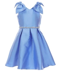 Rare Editions Big Girls Sleeveless Bow Accented Shoulder Fit and Flare Mikado Dress