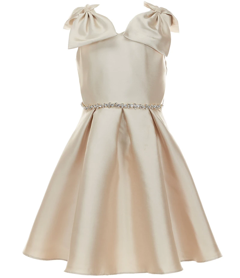 Rare Editions Big Girls Sleeveless Bow-Accented-Shoulder Fit-And-Flare Mikado Dress