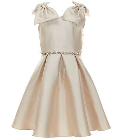 Rare Editions Big Girls Sleeveless Bow-Accented-Shoulder Fit-And-Flare Mikado Dress