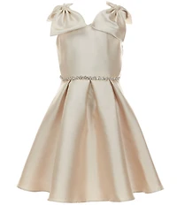 Rare Editions Big Girls Sleeveless Bow-Accented-Shoulder Fit-And-Flare Mikado Dress
