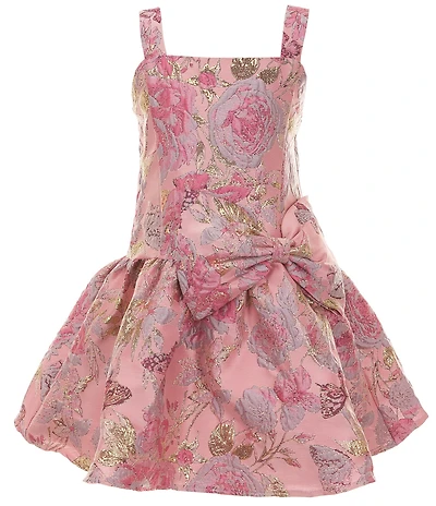Rare Editions Big Girls Sleeveless Butterfly/Floral Patterned Brocade Dress