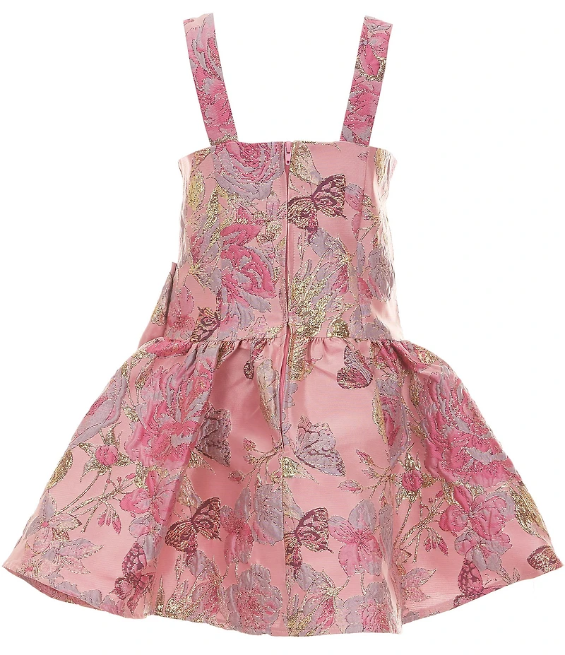 Rare Editions Big Girls Sleeveless Butterfly/Floral Patterned Brocade Dress