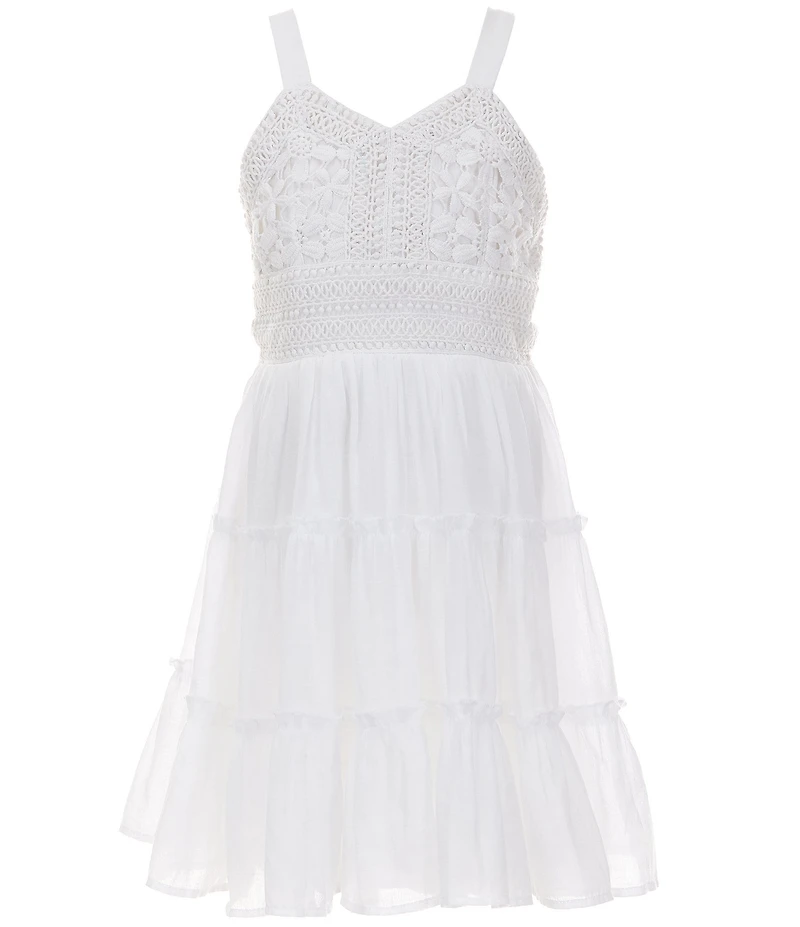 Rare Editions Big Girls Sleeveless Crocheted-Bodice/Tie-Back Gauze Dress