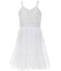 Rare Editions Big Girls Sleeveless Crocheted-Bodice/Tie-Back Gauze Dress