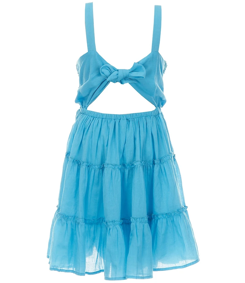 Rare Editions Big Girls Sleeveless Crocheted-Bodice/Tie-Back Gauze Dress