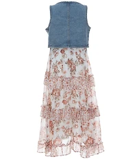Rare Editions Big Girls Sleeveless Denim Vest & Sleeveless Mixed-Media Lurex Chiffon Dress Set