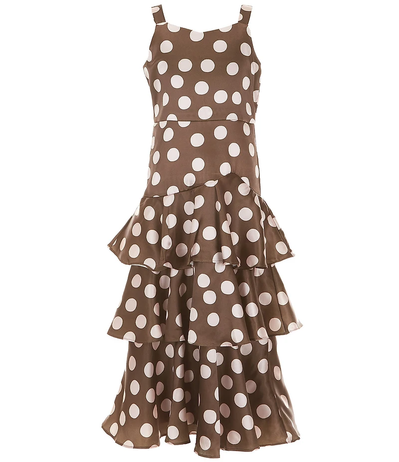Rare Editions Big Girls Sleeveless Dotted Charmeuse Midi Dress