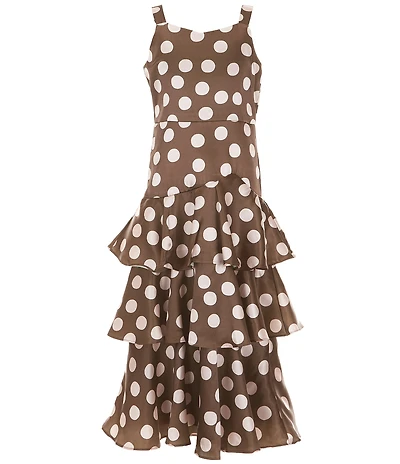 Rare Editions Big Girls Sleeveless Dotted Charmeuse Midi Dress