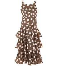 Rare Editions Big Girls Sleeveless Dotted Charmeuse Midi Dress