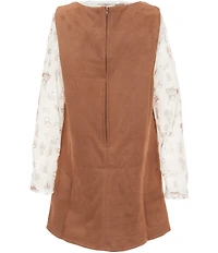 Rare Editions Big Girls Sleeveless Faux Suede Western Inspired Dress & Long Sleeve Printed Top