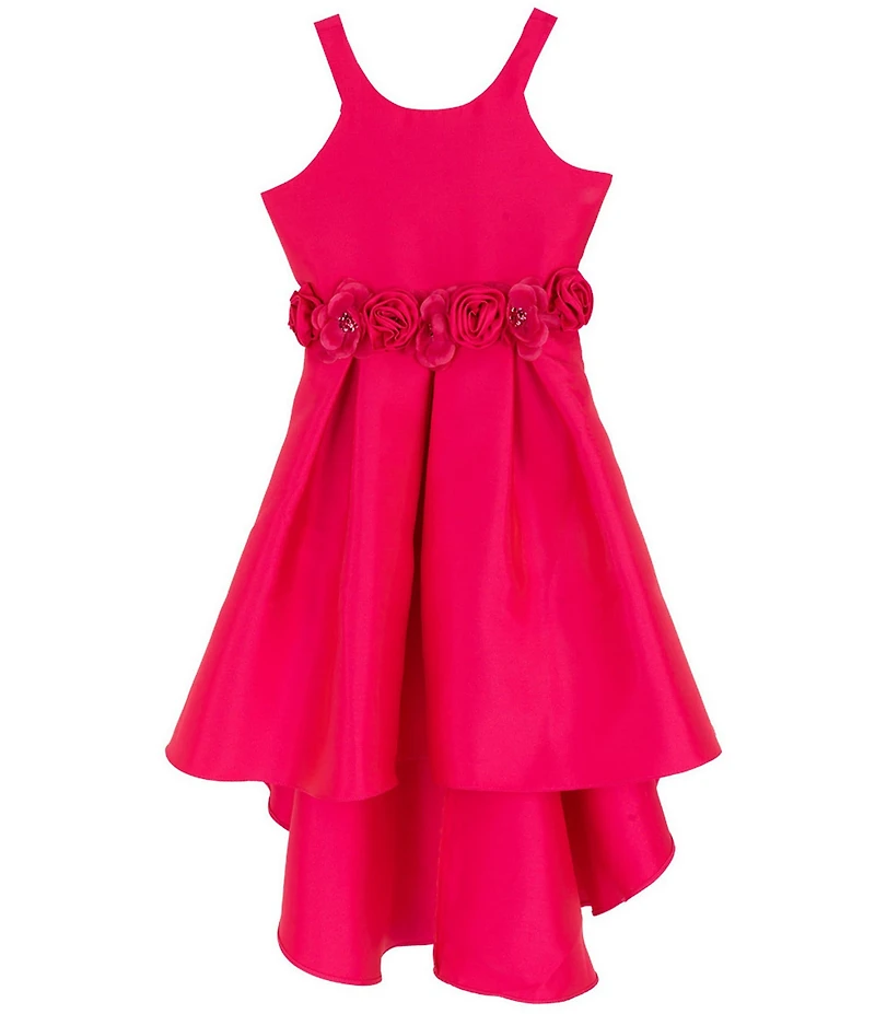 Rare Editions Big Girls Sleeveless Floral-Appliqued-Waist High-Low-Hem Ballgown