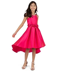 Rare Editions Big Girls Sleeveless Floral-Appliqued-Waist High-Low-Hem Ballgown