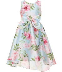 Rare Editions Big Girls Sleeveless Floral-Printed High-Low-Hem Bow Accent Mikado Dress