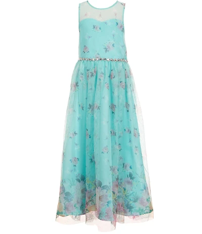 Rare Editions Big Girls Sleeveless Floral Printed Mesh Maxi Dress