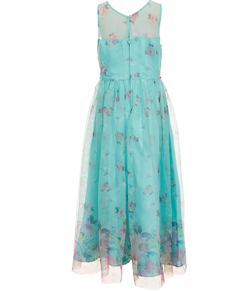 Rare Editions Big Girls Sleeveless Floral Printed Mesh Maxi Dress