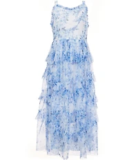Rare Editions Big Girls Sleeveless Floral Printed Mesh Long Dress
