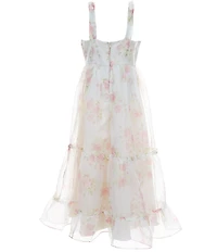 Rare Editions Big Girls Sleeveless Floral-Printed Organza Three-Tier Dress