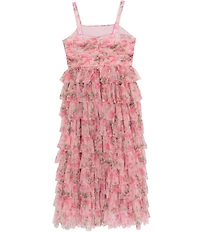 Rare Editions Big Girls Sleeveless Floral-Printed Pleated-Bodice/Ruffle-Tier Mesh Long Dress