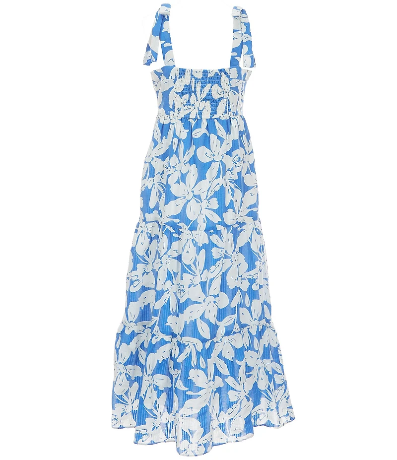 Rare Editions Big Girls Sleeveless Floral-Printed Textured Woven Dress
