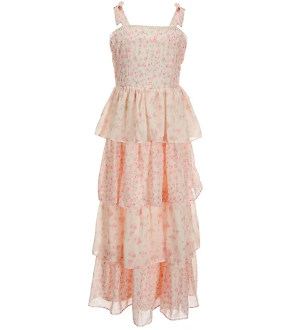 Rare Editions Big Girls Sleeveless Floral-Printed Tiered Maxi Dress