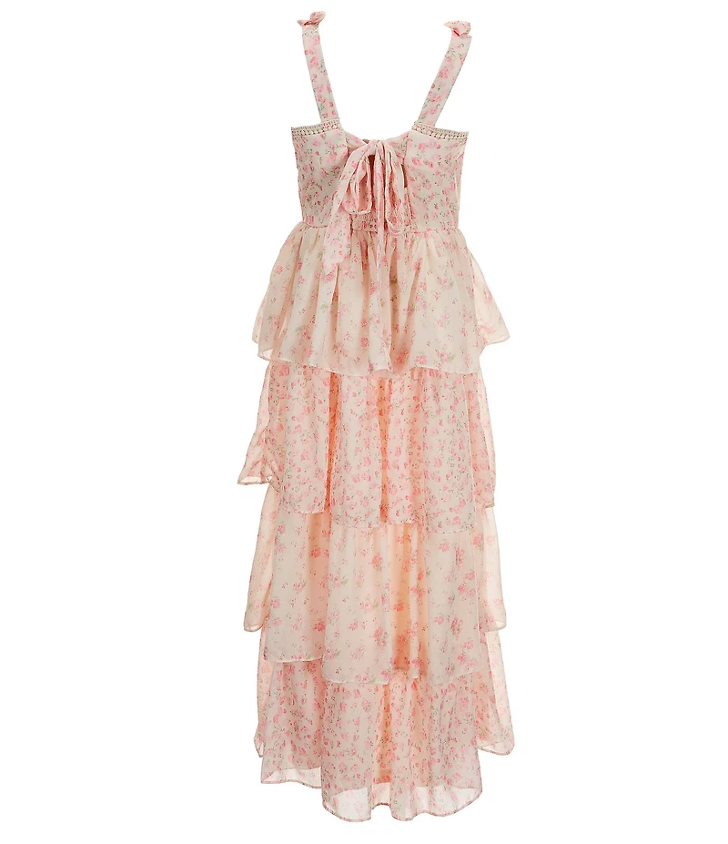 Rare Editions Big Girls Sleeveless Floral-Printed Tiered Maxi Dress
