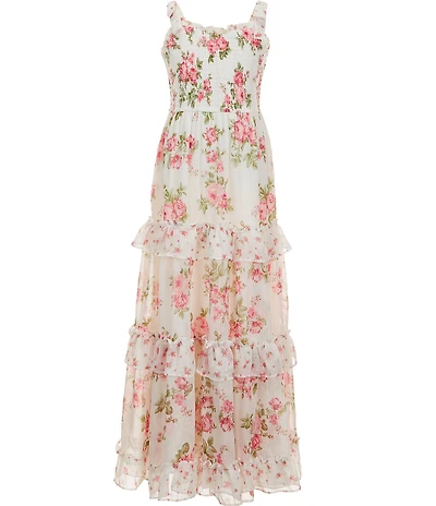 Rare Editions Big Girls Sleeveless Floral Smocked Chiffon Maxi Dress