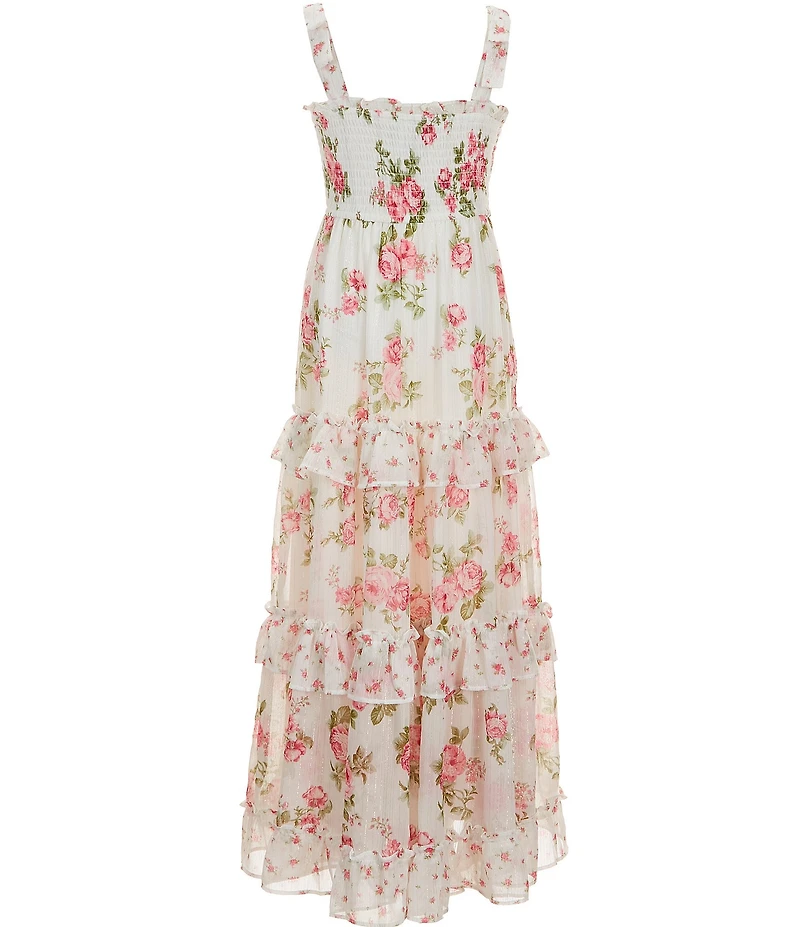 Rare Editions Big Girls Sleeveless Floral Smocked Chiffon Maxi Dress