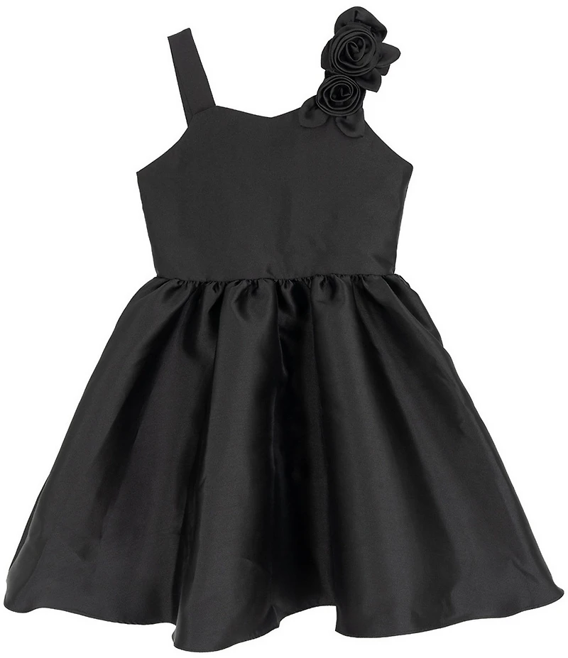 Rare Editions Big Girls Sleeveless Flower-Appliqued-Shoulder-Strap Fit-And-Flare Mikado Dress