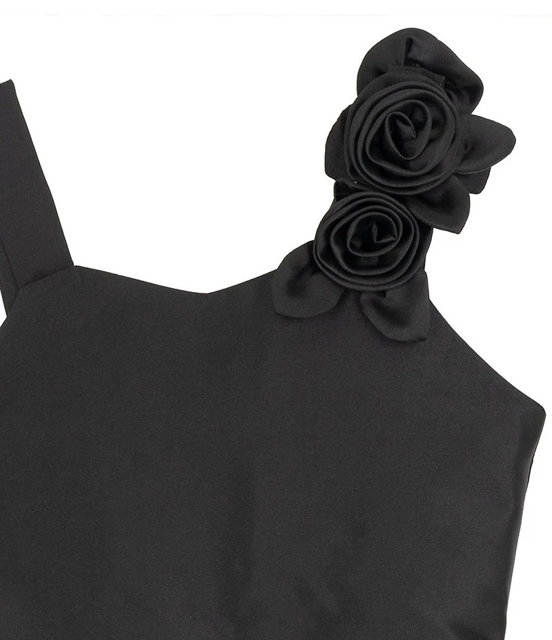 Rare Editions Big Girls Sleeveless Flower-Appliqued-Shoulder-Strap Fit-And-Flare Mikado Dress