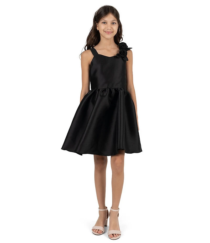 Rare Editions Big Girls Sleeveless Flower-Appliqued-Shoulder-Strap Fit-And-Flare Mikado Dress